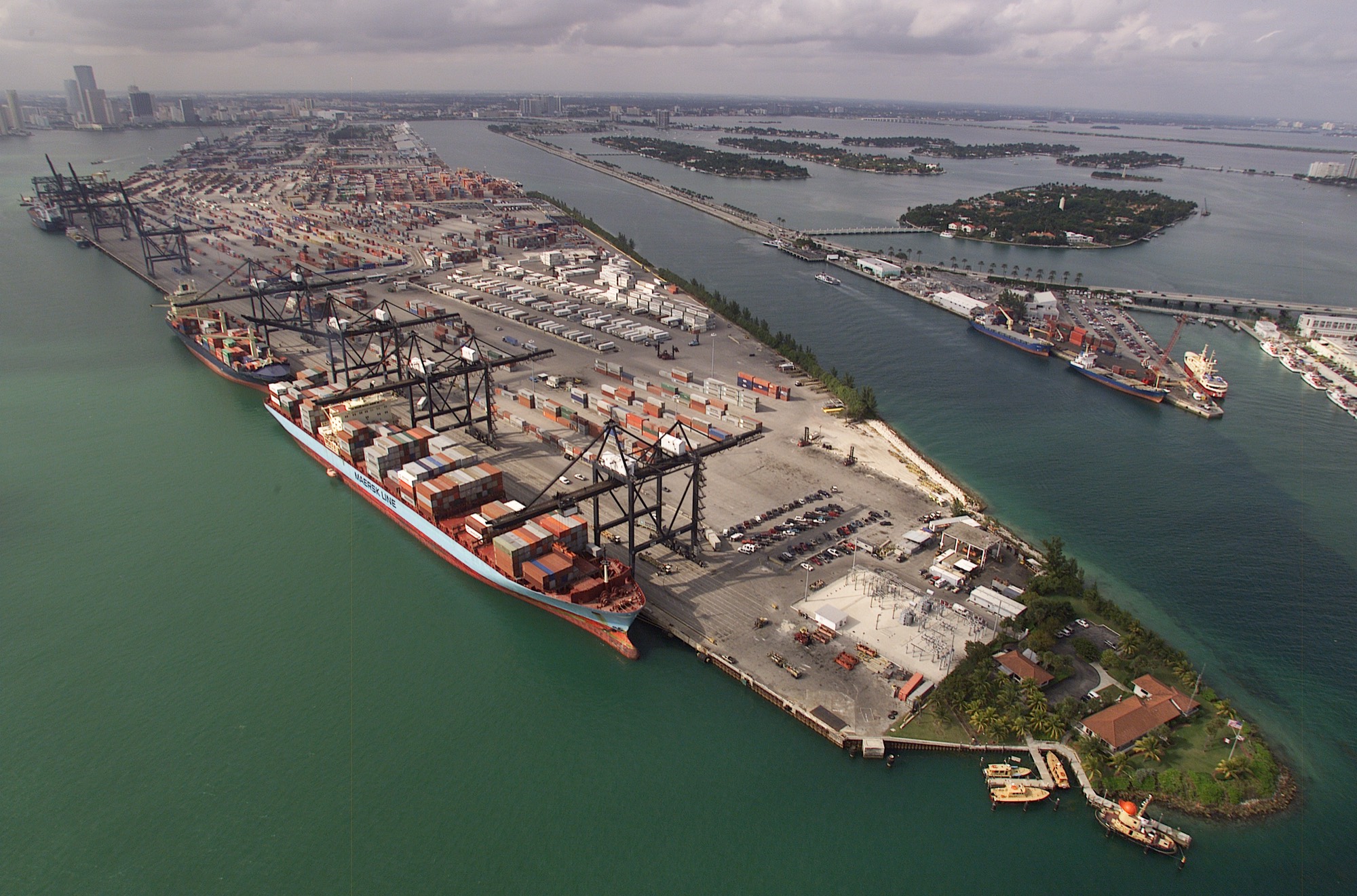 Aerial view of the Port of Miami container terminal, Florida